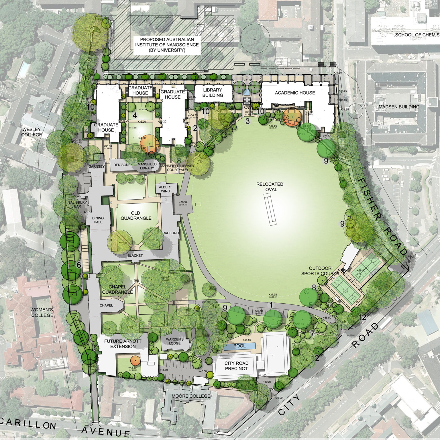 Education, Sydney University, St Pauls College, aerial plan
