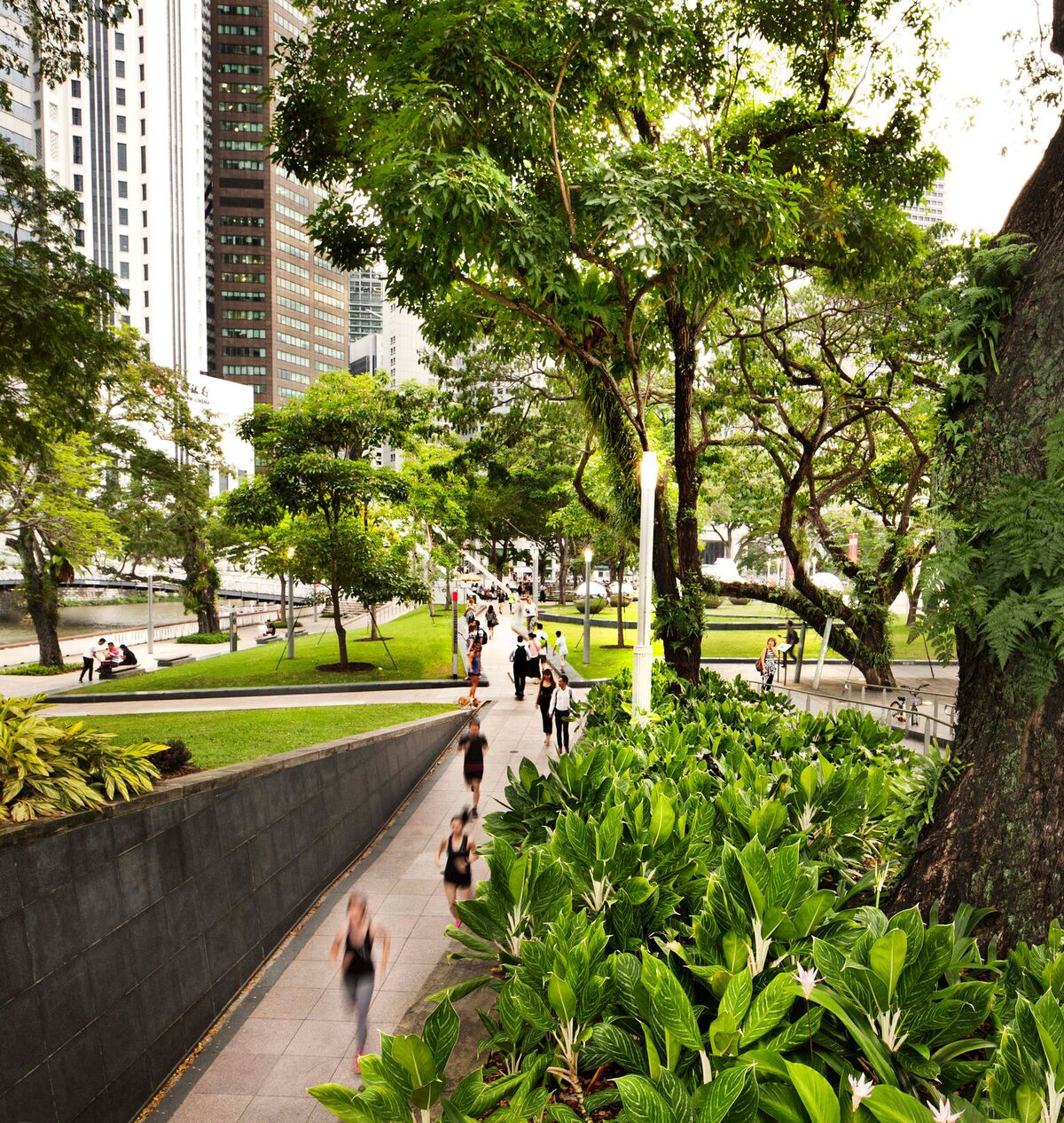 Public Domain, Empress Place + Esplanade Park, Singapore waterfront, walkway, cycle path, planting, trees