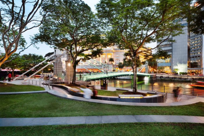 Public Domain, Empress Place + Esplanade Park, Singapore waterfront, cycle path, walkway, trees