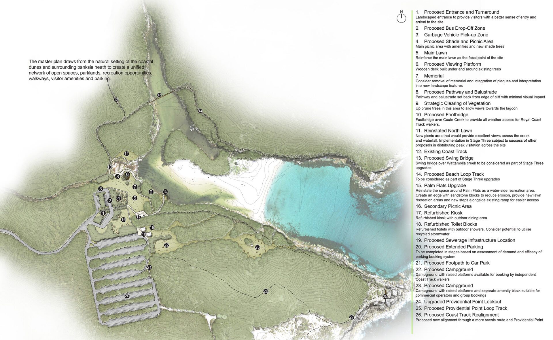 Parks + Open Space Wattamolla Master plan, master plan, plan