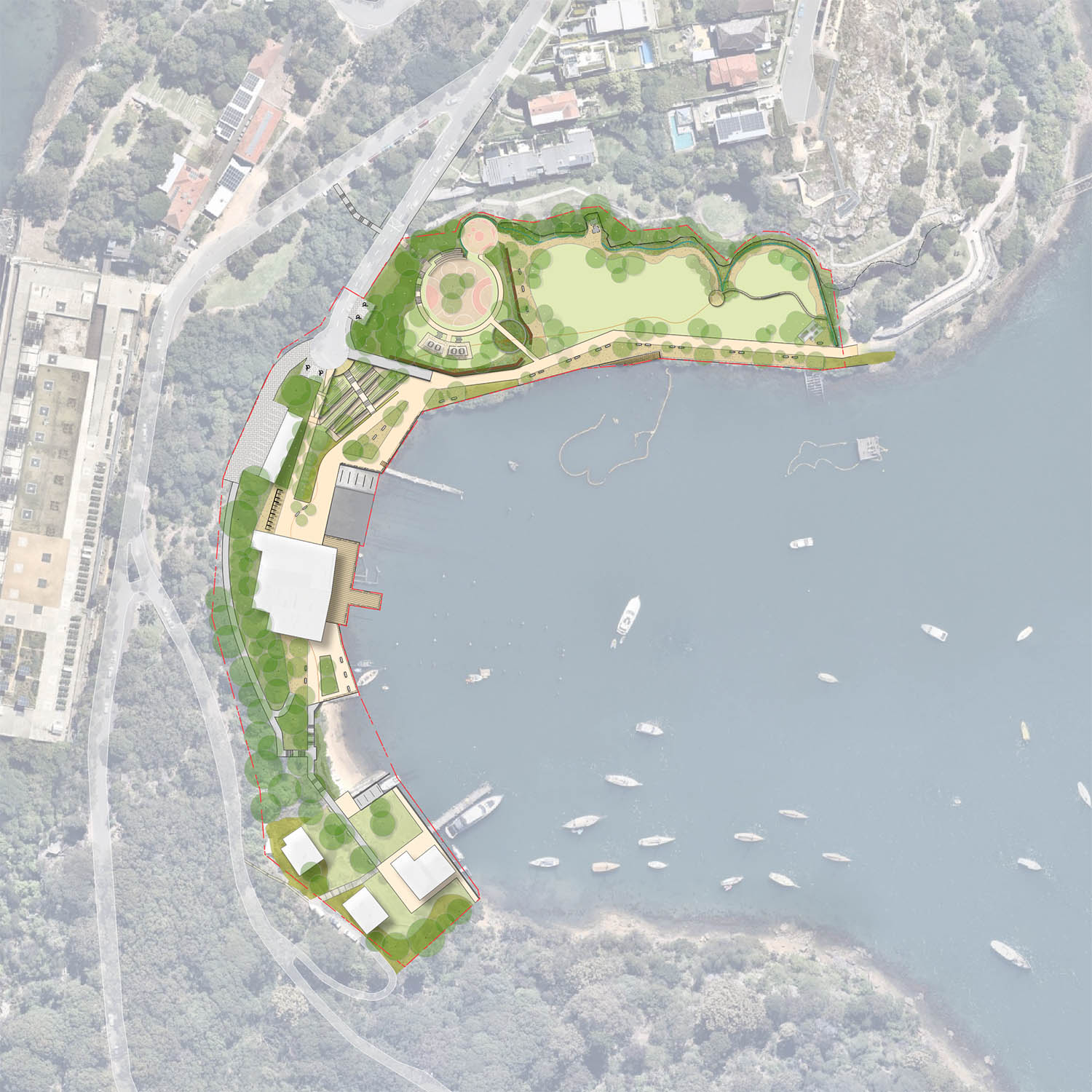 Public Domain, Berrys Bay master plan, Landscape Architecture, aerial plan